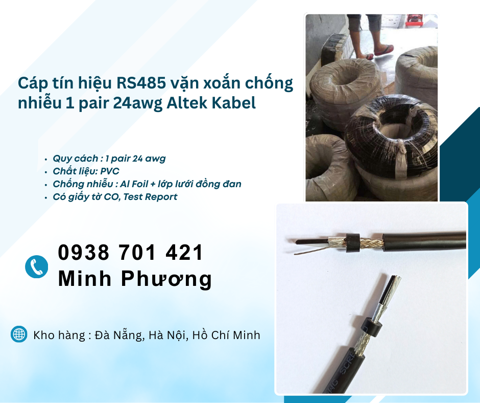 Cáp tín hiệu RS485 vặn xoắn chống nhiễu 1 pair 24awg Hà Nội, Hải Phòng, Hải Dươn